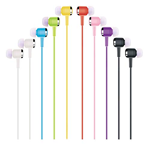 Book Cover 10 Pairs Earbud Headphones Bulk Pack, Include Ear Tip Replacements, Wholesale In-ear Earphone Headsets Accessories for Smart Mobile Cell Phone Laptop Computer Chromebook School Library Office