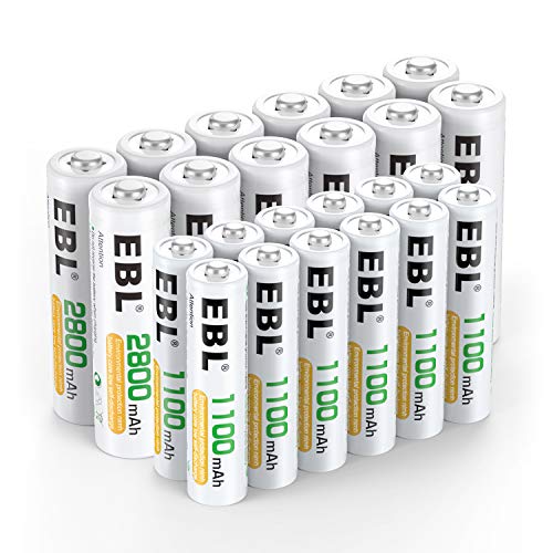 Book Cover EBL 24 Sets AA AAA Batteries Combo with 12-Pack AA 2800mAh & 12-Pack AAA 1100mAh 1.2V Rechargeable Batteries
