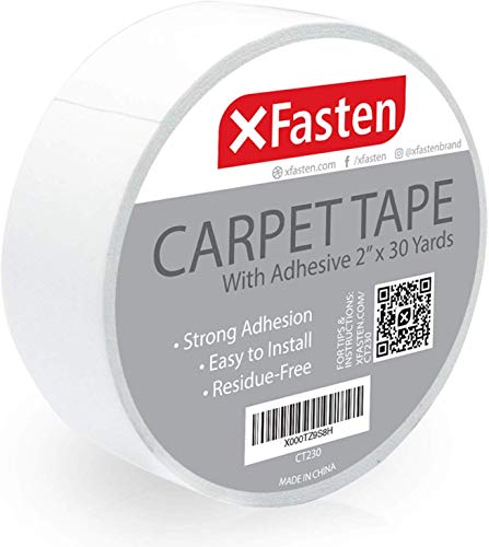 Book Cover XFasten Double Sided Carpet Tape for Area Rugs, Residue-Free, 2-Inch x 30 Yards; Wood Safe 2 Faced Rug Tape for Carpet to Floor and Rug to Carpet Applications