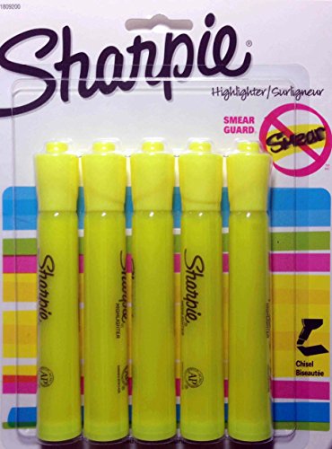 Book Cover Sharpie Accent Highlighter Tank Style Chisel Tip Fluorescent Yellow, Pack of 5 (1809200)