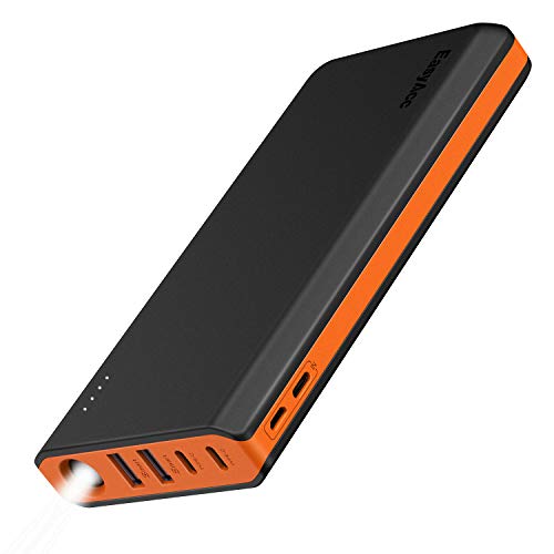 Book Cover EasyAcc 20000mAh Portable Charger USB C 4 Outputs & 2 Inputs USB C Power Bank with Flashlight External Battery Pack Charger Type C for iPhone iPad Samsung Android - Black and Orange