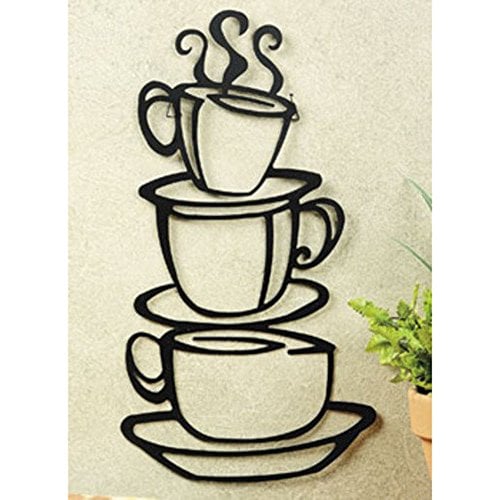 Book Cover Super Z Outlet Black Coffee Cup Silhouette Metal Wall Art for Home Decoration, Java Shops, Restaurants, Gifts