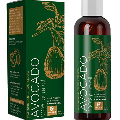 Book Cover 100% Pure Avocado Oil - Deep Tissue Moisturizer for Hair Face & Skin - Rich in Retinol & Vitamin E to Reduce Wrinkles - Supports Skin Rejuvenation & Hair Growth - 4 Oz - USA Made By Maple Holistics
