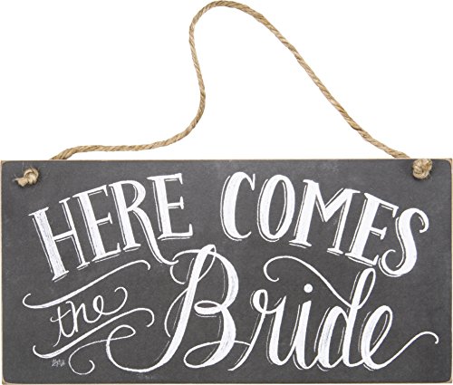 Book Cover Primitives by Kathy Chalk Art Wedding Hanging Sign, 12 x 6-Inches, Here Comes The Bride