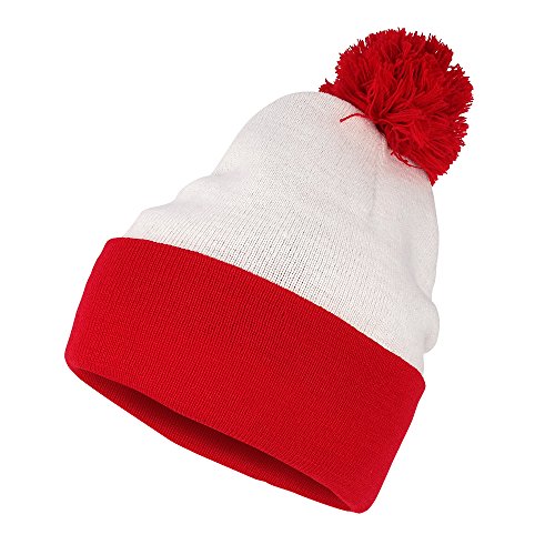 Book Cover Red White Pom Pom Cuff Knit Beanie Hat