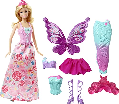 Book Cover Barbie Fairytale Doll, Dress-Up Set with Candy-Inspired Barbie Clothes and Accessories Like Fairy Wings and Mermaid Tail (Amazon Exclusive)