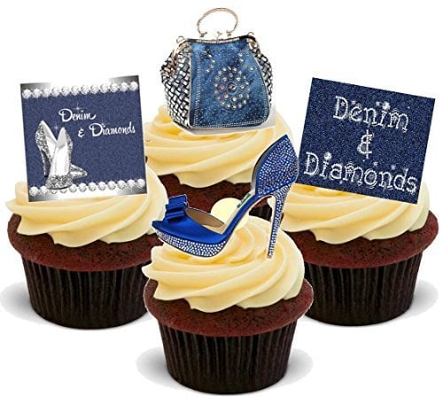 Book Cover Baking Bling Denim & Diamonds Shoes & Handbag Ladies Night Party Birthday Mix - Fun Novelty Premium Stand UP Edible Wafer Paper Cake Toppers Decoration