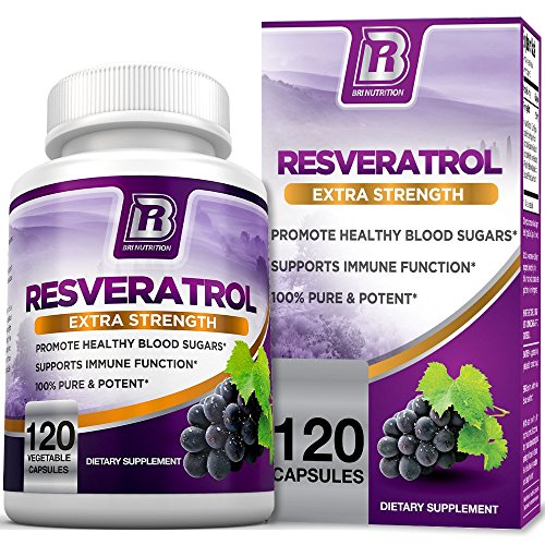 Book Cover BRI Resveratrol - 1200mg Maximum Strength Natural Antioxidant Supplement for Longevity Premium, Ultra Pure Veggie Caps Promote Healthy Heart and Brain Function and Immune System Health (120 Capsules)