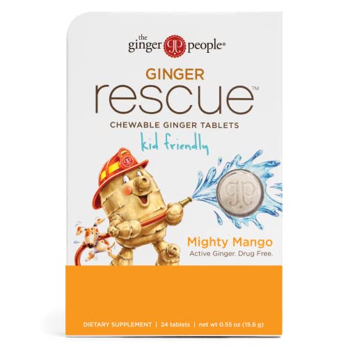 Book Cover Ginger People The Ginger Rescue Chewable Ginger Tablets, Orange, Mighty Mango, 0.55 Oz , 24 Count