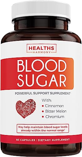 Book Cover Blood Sugar Support Supplement - Helps Support Blood Glucose Levels Already In The Normal Range - Natural Herb Formula with Cinnamon, Bitter Melon, Guggul, Banaba, Chromium - 60 Capsules (No Pills)