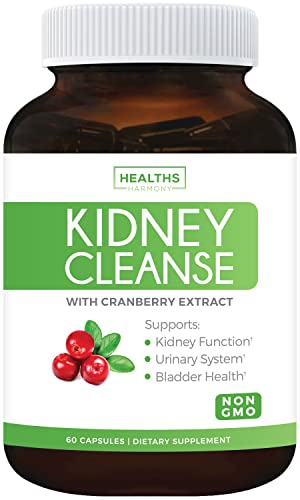 Book Cover Kidney Cleanse (Non-GMO & Vegetarian) Supports Bladder Control & Urinary Tract - Powerful VitaCran Cranberry Extract - Natural Herbs Supplement - Kidney Health, Flush & Detox - 60 Capsules (No Pills)
