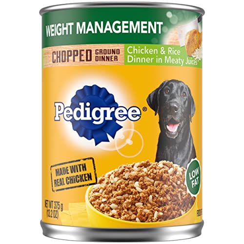 Book Cover PEDIGREE CHOPPED GROUND DINNER Weight Management Adult Canned Soft Wet Dog Food, Chicken & Rice Flavor, 13.2 oz. Cans 12 Pack