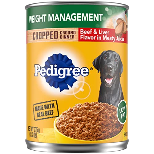 Book Cover PEDIGREE CHOPPED GROUND DINNER Weight Management Adult Canned Soft Wet Dog Food, Beef & Liver Flavor, 13.2 oz. Cans 12 Pack