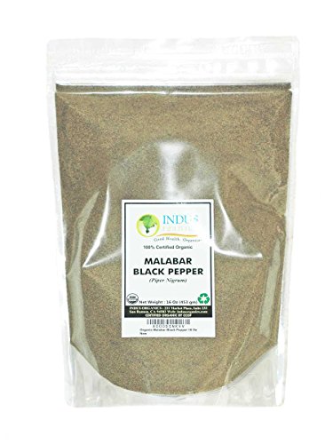 Book Cover Indus Organics Malabar Black Pepper Powder (Dust, Fine Ground), Refill Bag , 1 Lb, Premium Grade, High Purity, Freshly Packed