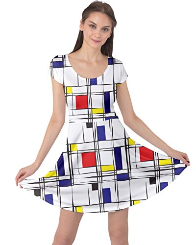 Book Cover CowCow Womens Colorful Retro Geometric Gem Triangle Abstract Rainbow Short Sleeve Dress, XS-5XL