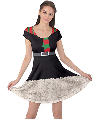 Book Cover CowCow Womens Winter Christmas Tree Santa Deer Xmas Vintage Snowman Short Sleeve Dress, XS-5XL