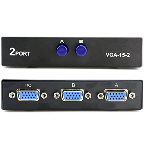 Book Cover PASOW VGA 2 in 1 Out 2 Port VGA Switch Press Button Two Way VGA Vedio Switch for PC TV Monitor -Black