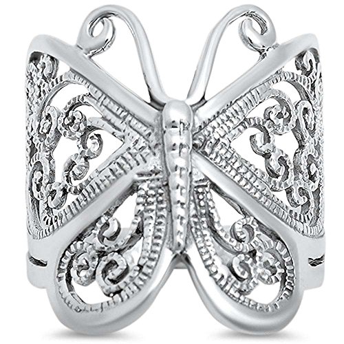 Book Cover Oxford Diamond Co Filigree Butterfly Solid .925 Sterling Silver Ring Sizes 4-13