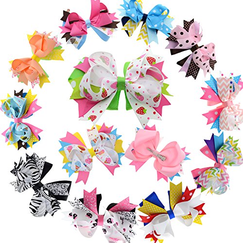 Book Cover 5 inch Stacked Hair Bows for Teen Adult Girls Boutique Hair Bow Clip for Pigtail