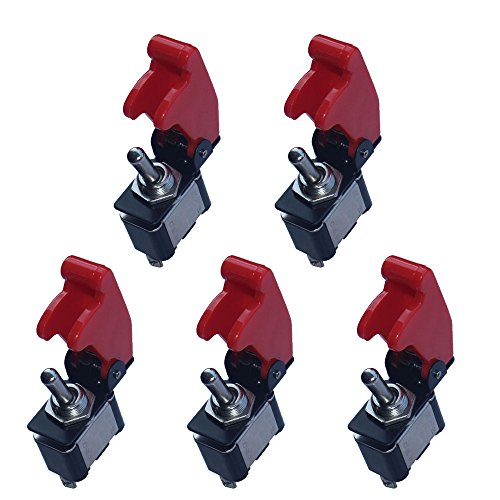 Book Cover ESUPPORT 12V 20A Red Cover Rocker Toggle Switch SPST ON/Off Car Truck Boat 2Pin Pack of 5