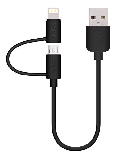 Book Cover Apple MFi Certified Lightning Cable - Skiva USBLink Duo Short 2-in-1 Sync and Charge Cable (6