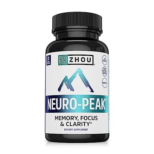 Book Cover Zhou Neuro Peak Brain Support Supplement | Memory, Focus & Clarity Formula | DMAE, Rhodiola Rosea, Bacopa Monnieri, Ginkgo Biloba & More | 30 VegCaps