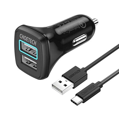 Book Cover CHOETECH USB C Car Charger, 30W Dual USB Car Charger Compatible with Iphone XR XS Max, Iphone X 8 Plus, Quick Charge 3.0 with Extra USB C Cable Compatible with Samsung Galaxy Note 9/8 S9 S8 Plus