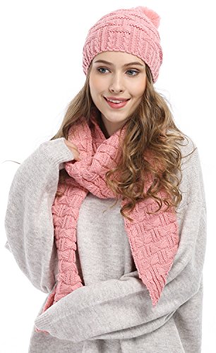 Book Cover Women Fashion Winter Warm Knitted Scarf and Hat Set Skullcaps