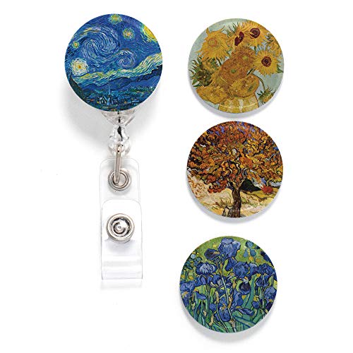 Book Cover Buttonsmith Van Gogh Starry Night Tinker Reel Retractable Badge Reel - with Alligator Clip and Extra-Long 36 inch Standard Duty Cord - Made in The USA