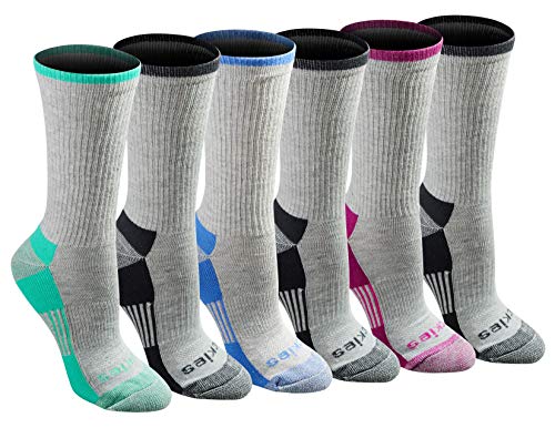 Book Cover Dickies Women's Dritech Advanced Moisture Wicking Crew Socks, Grey Assorted (6 Pairs), Shoe Size: 6-9