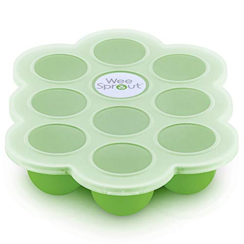 Book Cover Silicone Baby Food Freezer Tray with Clip-on Lid by WeeSprout - Perfect Storage Container for Homemade Baby Food, Vegetable & Fruit Purees and Breast Milk - BPA Free & FDA Approved