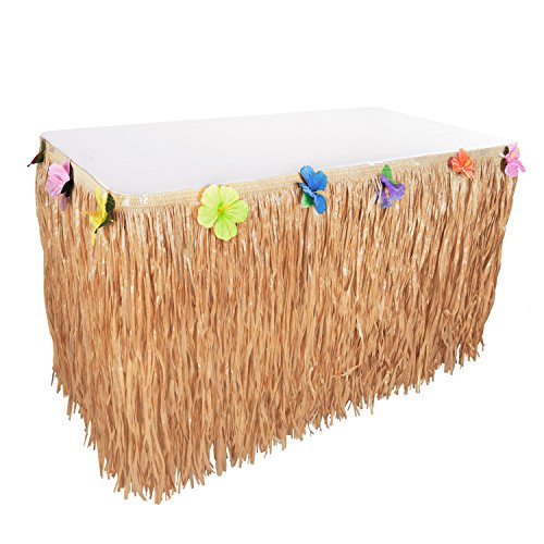 Book Cover Hawaiian Luau Hibiscus String & Colorful Table Hula Grass Flower Skirt Party Decoration (1 Pack)