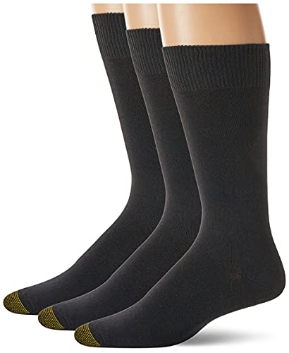 Book Cover Gold Toe Men's Micro Flat Knit Crew Socks, 3-Pairs, Black, Large