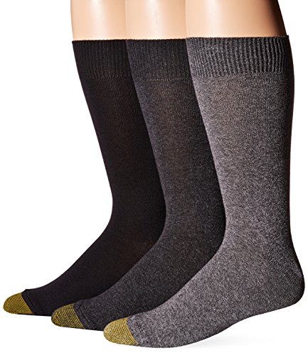 Book Cover Gold Toe Men's Micro Flat Knit Crew Socks (Pack of 3), Charcoalcoal/Rey Heather/Black, Size:10-13/Shoe Size: 6-12