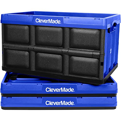 Book Cover CleverMade 46L Collapsible Storage Bins (3 Pack, Royal Blue) NO LID-Stackable Storage Containers for Organizing, Toy Storage, Garage Storage, 20.8
