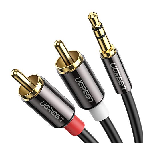 Book Cover UGREEN RCA Audio Cable 2 RCA Phono Male to 3.5mm Male Headphone Jack Aux Stereo Y Splitter Lead Compatible with DJ Controller Speaker Turntable TV Car Stereo Hi-Fi Amplifer Phone Gold-plated (1m)