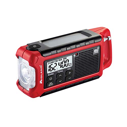 Book Cover Midland - ER210, Emergency Compact Crank Weather AM/FM Radio - Multiple Power Sources, SOS Emergency Flashlight, NOAA Weather Scan + Alert, & Smartphone/Tablet Charger (Red/Black)