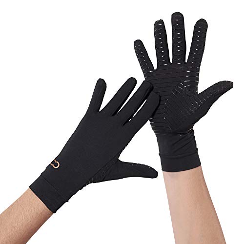 Book Cover Copper Compression Full Finger Arthritis Gloves. Highest Copper Content Guaranteed. Copper Provides Added Protection. Best Copper Infused Glove for Carpal Tunnel, Typing, Fit for Men & Women (Small)