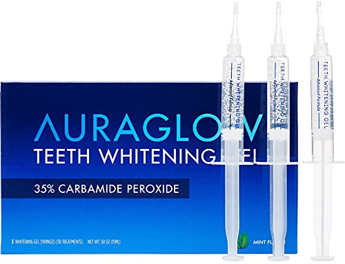 Book Cover AuraGlow Teeth Whitening Gel Syringe Refill Pack, 35% Carbamide Peroxide, (3) 5ml Syringes
