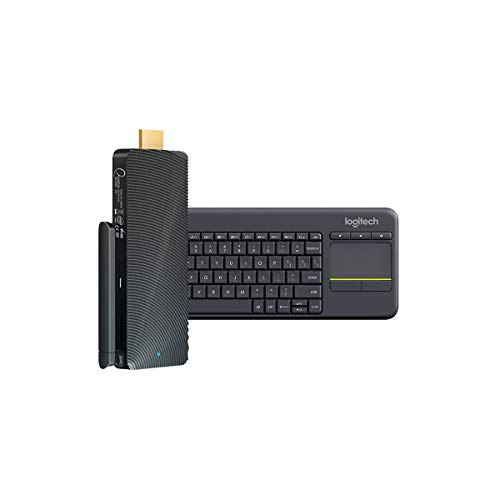 Book Cover Azulle Quantum Access Fanless Mini PC Stick 2GB/32GB with Logitech K400 Keyboard â€“ Portable Business Computer Bundle, Windows 10 Home, HD Graphics