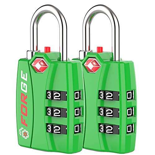 Book Cover Forge TSA Luggage Combination Lock - Open Alert Indicator, Easy Read Dials, Alloy Body- Ideal for Travel, Lockers, Bags (Green 2Pk)