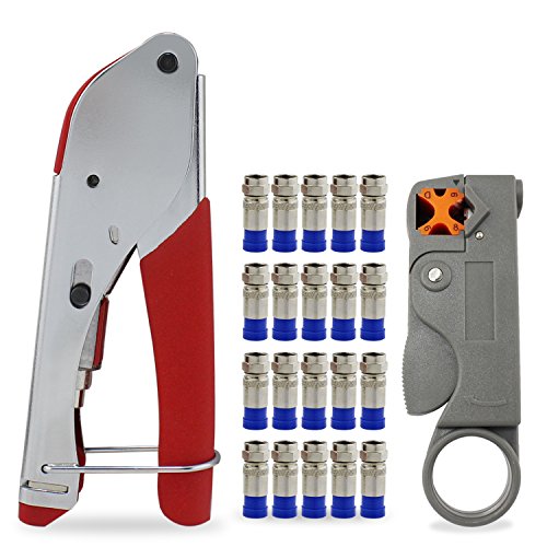 Book Cover ESUMIC RG6 RG59 Coax Cable Compression Crimper Tool Kit,Coaxial Compression Fitting Connector 20Pcs,Compression Tool, Coax Cables Stripper