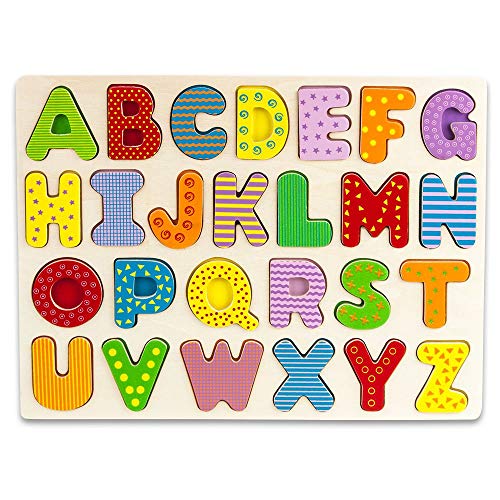 Book Cover Imagination Generation Alphabet Chunky Puzzle Board - Learn Your Abc's with Professor Poplar's Wooden Pegged Puzzles - Young Children's Educational Toys - Upper Case
