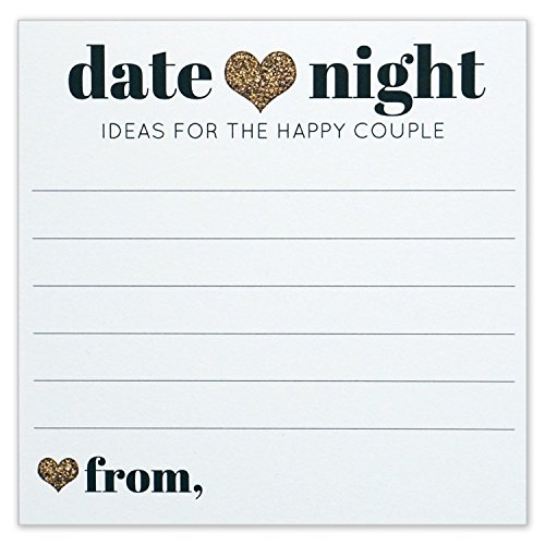 Book Cover Date Night Ideas for the Happy Couple - Idea Jar Card - Wedding Advice Cards - Gold Heart - 4x4 Square - Pack of 40