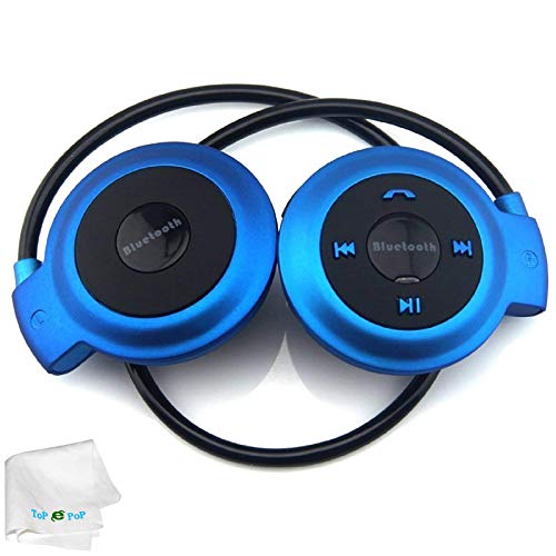 Book Cover TOPEPOP Universal Sports Stereo Wireless Bluetooth Headset Earpiece Earphones Music Earbuds Built-in Microphone Mp3 Fm Player for Android Ios Cellphone Smartphone (Blue)