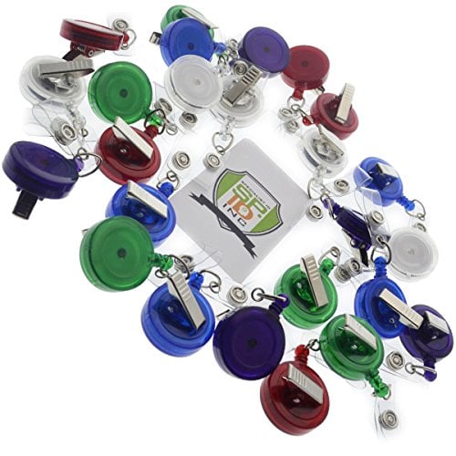 Book Cover 25 Pack - Translucent Retractable ID Badge Reels with Alligator Swivel Clip by Specialist ID (Assorted Colors)