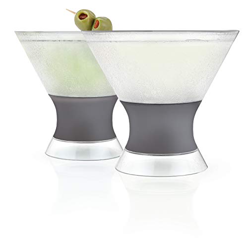 Book Cover HOST Freeze Insulated Martini Cooling Cups Freezer Gel Chiller Double Wall Stemless Cocktail Glass, Set of 2, 9 oz, Grey
