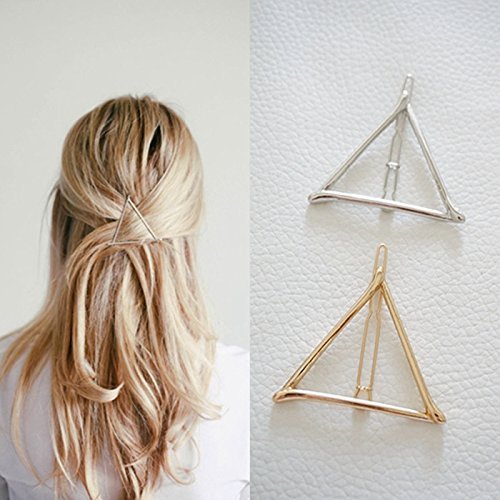 Book Cover Minimalist Geometric Triangle Hair Clip, Dainty Hollow Metal Hairpin Clamps Accessories Barrettes Bobby Pin Ponytail Holder Statement (Gold and Silver)