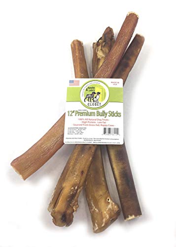 Book Cover Sancho & Lola's Bully Sticks for Dogs - 12-Inch Jumbo -Extra Thick (4 Count) All Natural, Grain-Free, High-Protein Beef Pizzle Dog Chews