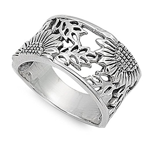 Book Cover Sterling Silver Women's Sunflower Ring Flower 925 Wide Band 14mm Size 7
